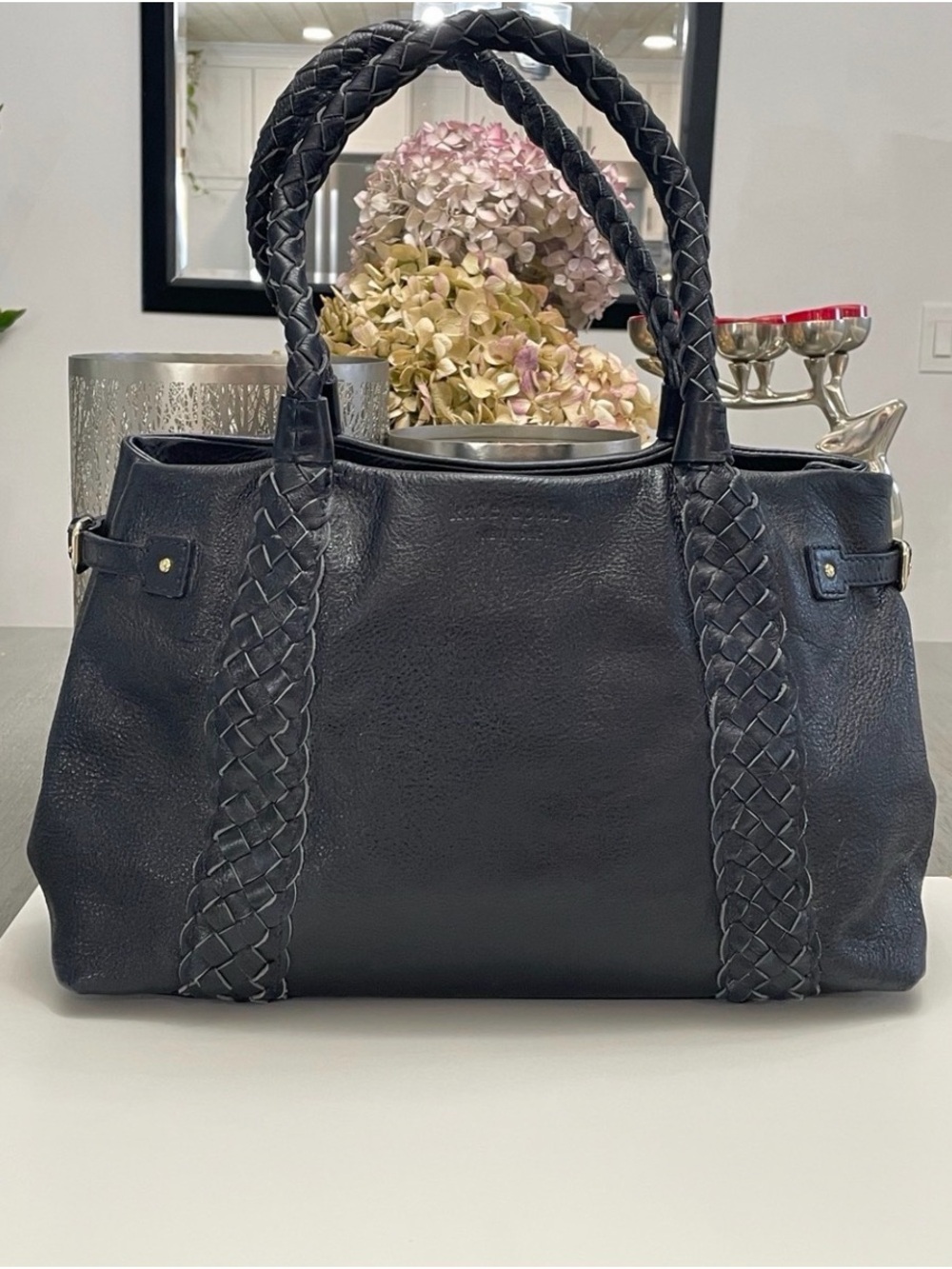 kate spade Black Braided-Handle Leather Tote